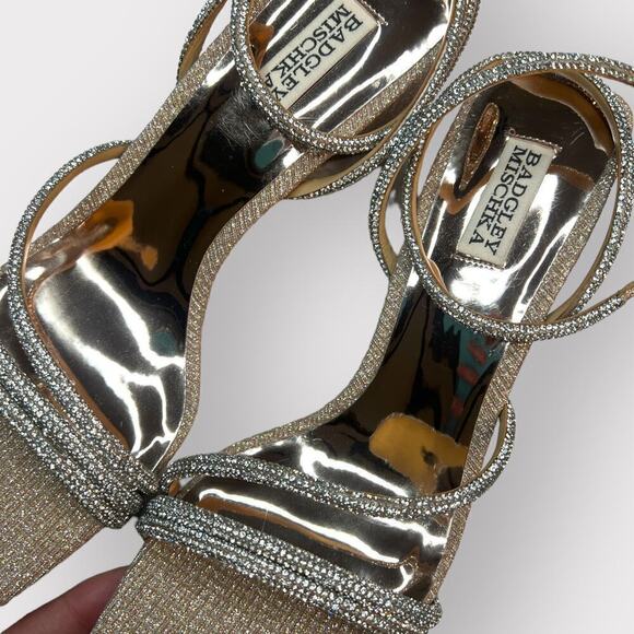 Badgley Mischka NEW sz 10 Freedon Rhinestone Gold High Heel Sandals Fancy Formal - Picture 7 of 12